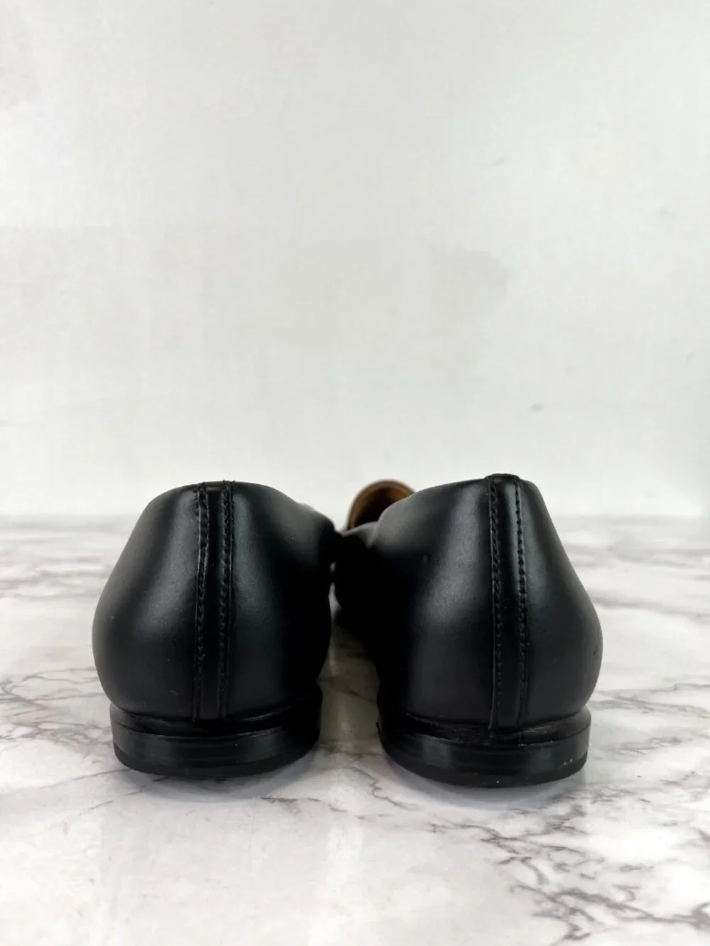 Everlane Womens The Modern Point Flat Black & Cognac Leather Sz 7
